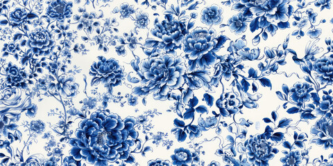 Traditional Blue and White Porcelain Floral Pattern