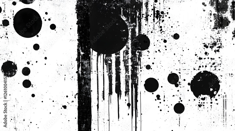 Poster Abstract monochrome background with a dynamic splash of ink and paint dripping splattering and blotting on a textured surface  This high contrast image has a grungy experimental and modern aesthetic