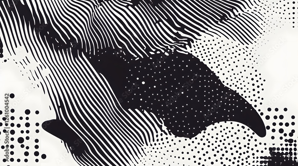 Poster Abstract monochrome graphic design with contrasting geometric patterns shapes lines dots and gradients creating a dynamic futuristic and conceptual visual background