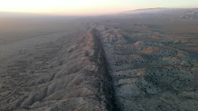 Aerial shot of a small section of the San Andreas Earthquake Fault  as it runs through the desert North West of Los Angeles