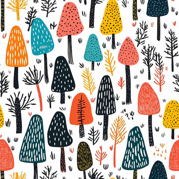 Fototapeta Scandinavian style seamless trees in forest pattern