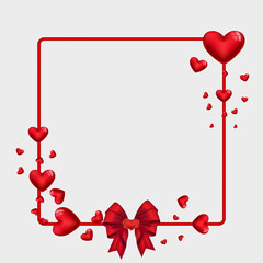 Valentines day frame vector design with 3d love shape and red ribbon