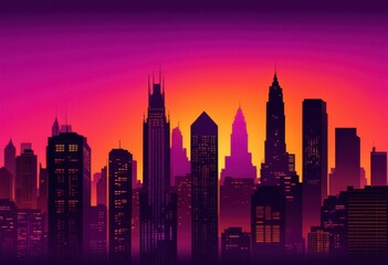 Obraz premium stunning silhouette vibrant city skyline colorful sunset background, cityscape, building, architecture, urban, modern, clouds, evening, light, nature