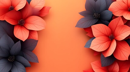 Coral and Dark Flowers Frame Orange Background