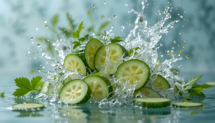 cucumber splashing in water