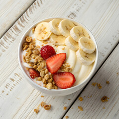 delicious bowl of healthy frozen yogurt with banana