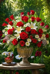 Fototapeta premium vibrant floral arrangements colorful blooms contrasting lush greenery stunning display beauty, bouquet, botanical, cluster, composition, decoration