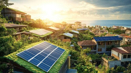 Luxurious eco-friendly home nestled within tropical landscape paradise