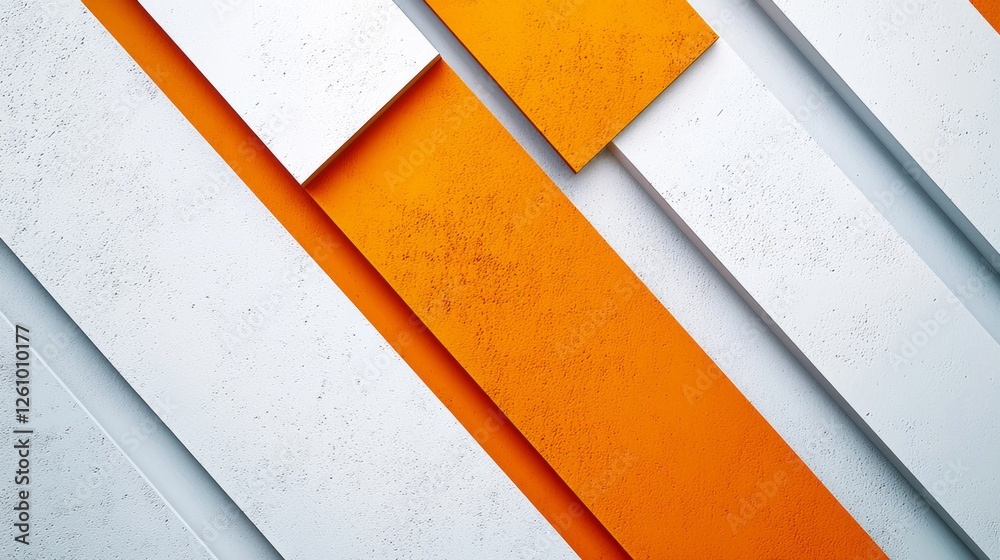 Poster bold orange shapes contrast against soft white surfaces, creating a dynamic interplay of light and s