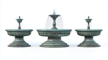 set of 3 fountains isolated on white background