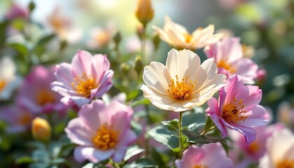 Obraz premium Close-up of Delicate Cosmos Flowers Blooming in Sunlight in a Garden