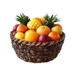 Wicker Basket Overflowing with Fresh Tropical Fruits