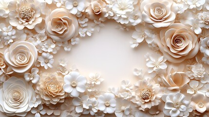 Elegant Cream Roses and Flowers Border Design
