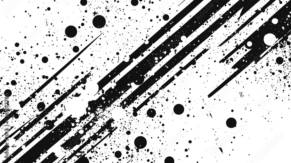 Poster Dynamic monochrome abstract artwork featuring energetic splash effects geometric patterns and fluid motions in a bold futuristic and experimental visual style