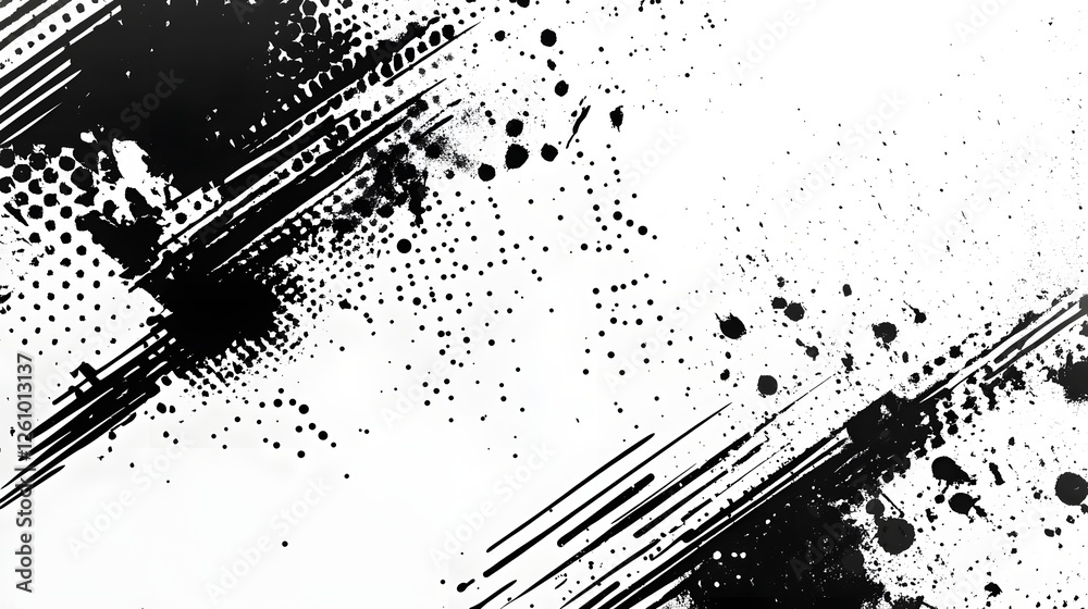 Poster dynamic monochrome paint splash abstract contemporary art design with dramatic brush strokes contras