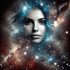 Star Portrait: Portrait of a man combined with an image of a night sky full of stars and galaxies