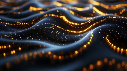 Abstract Dark Blue Waves With Golden Lights