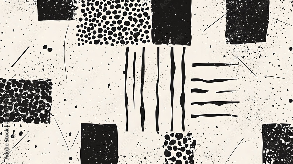 Poster Elegant and sophisticated monochrome abstract geometric patterns textural brush strokes splatter effects and minimal shapes create a visually striking and captivating graphic design background
