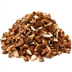 Obraz premium Dried Fruit Pieces Pile Against White Background