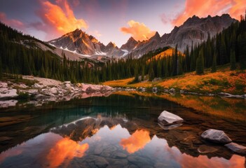 Fototapeta premium majestic peaks bathed golden hour light showcasing stunning mountain landscapes warm hues breathtaking skies, adventure, ascent, altitude, ambiance