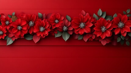 Red Paper Flowers Border on Red Background