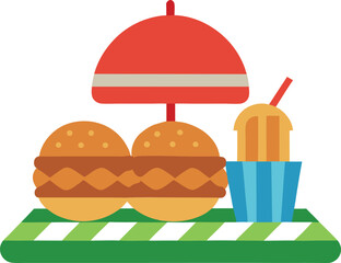 picnic with burgers vector illustration.