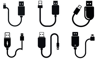 Vector Illustration of Various USB and Micro USB Cables