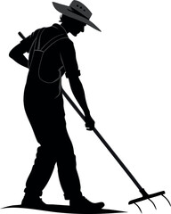 Black Farmer with a Hoe Silhouette Vector Doodle Art Illustration | Hand-Drawn Agricultural Worker Sketch | Farming, Rural Life, and Traditional Labor Clipart Design