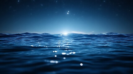 Tranquil Ocean Waves Under Starlit Night Sky