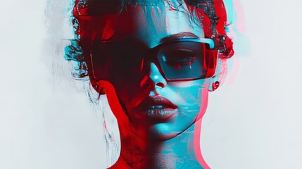 Chromatic aberration portrait of a cool woman with vintage sunglasses