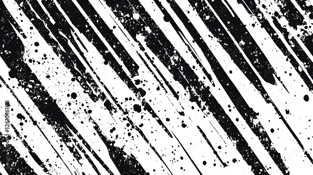 Poster Energetic Monochrome Abstract Splash Pattern with Diagonal Stripes and Grunge Textures  Dynamic black and white background with bold irregular lines splashes
