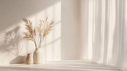 Dried Pampas Grass in Minimalist Vases Near Window