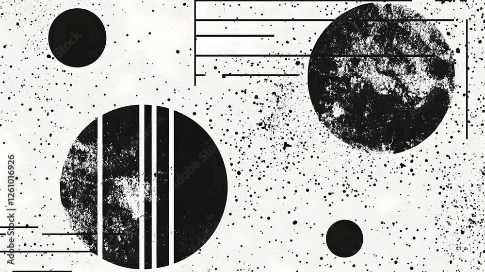 Aufkleber ethereal monochrome cosmos abstract geometric celestial spheres and orbs floating in mysterious dark