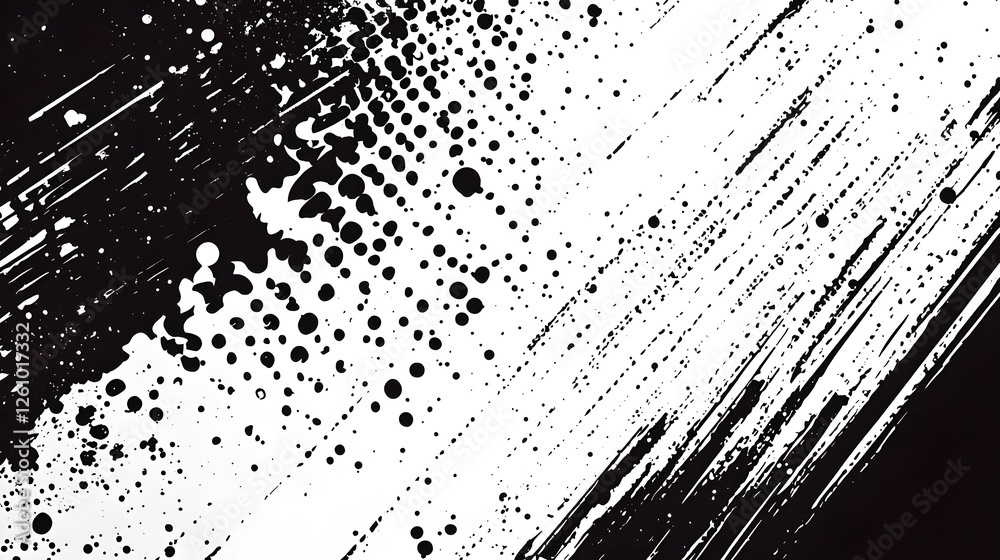 Poster Explosive abstract monochrome splash graphic with dynamic lines shapes and particles creating a chaotic futuristic and visually engaging digital art texture and pattern background