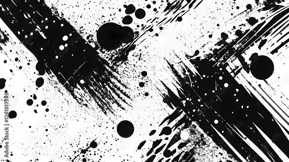 Poster Explosive and dynamic abstract ink splatter background in striking black and white  Chaotic and textured design with a powerful grungy and moody atmosphere