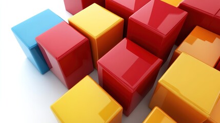 Obraz premium Glossy red, yellow, and blue plastic cubes arranged in a colorful pattern