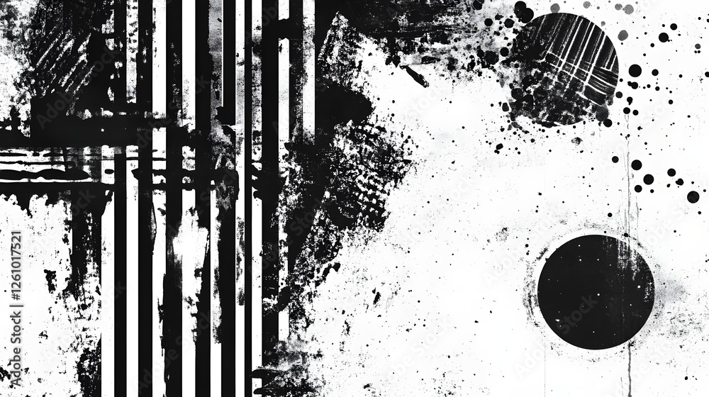 Poster a striking abstract composition featuring bold geometric shapes fluid brush strokes and dramatic ink