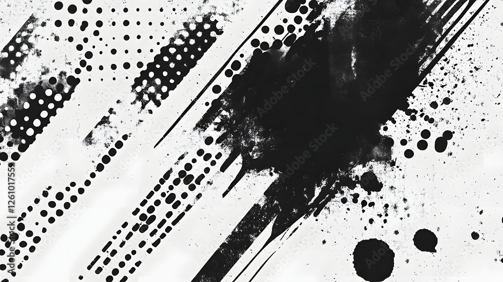 Poster expressive abstract ink splash blot brush stroke textured graphic design monochromatic black and whi