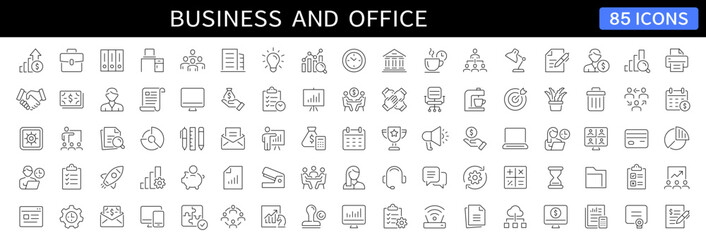 Business and Office thin line icons set. Editable stroke icons. Vector