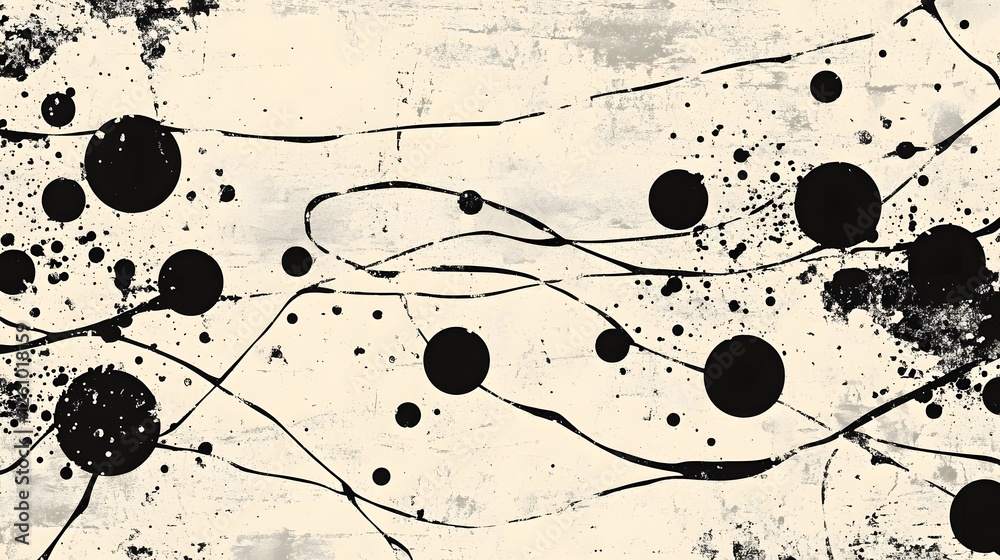 Poster Expressive Splatter of Monochrome Ink Blots and Fluid Shapes in Dynamic Abstract Composition  unique digital art with energetic unconventional and spontaneous visual elements