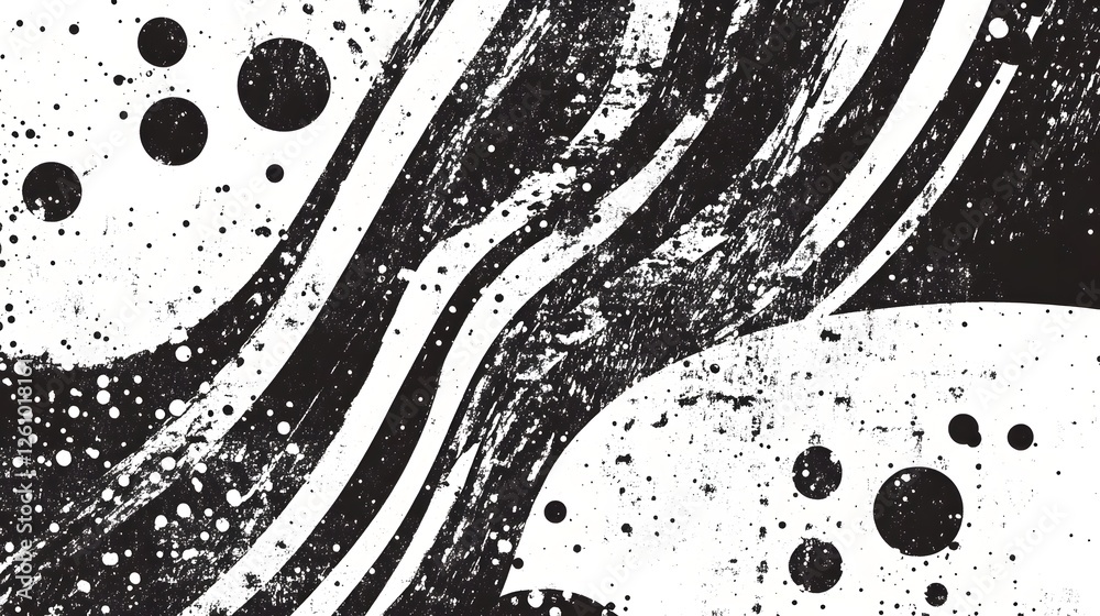Poster Expressive Monochrome Splash Abstract Art with Dynamic Movement and Contrast  This powerful and captivating image features a visually striking abstract composition of black and white paint splatters