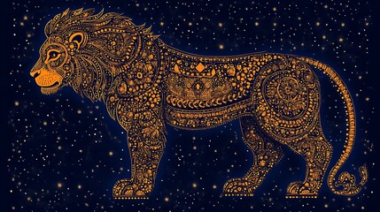 Ornate Lion Constellation Celestial Art Design