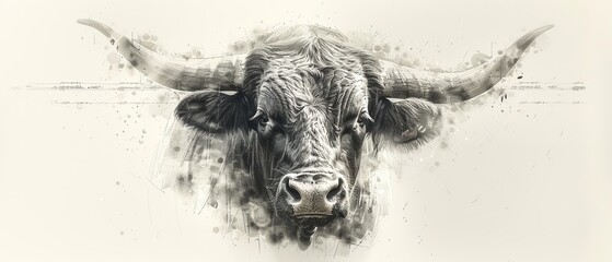 drawing of a bull on a white background, black and white