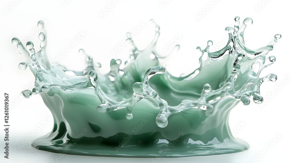 Poster Graceful Mint Green Water Splash with Flowing Ripples and Bubbles  Refreshing and dynamic abstract fluid motion design with transparent clean and calm water elements