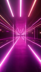 Fototapeta premium Vibrant blurred neon lights background featuring futuristic cityscape in bokeh effect