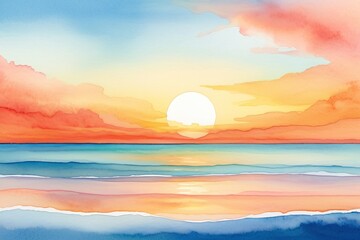 Serene Sunset over Tranquil Ocean with Vibrant Color Palette