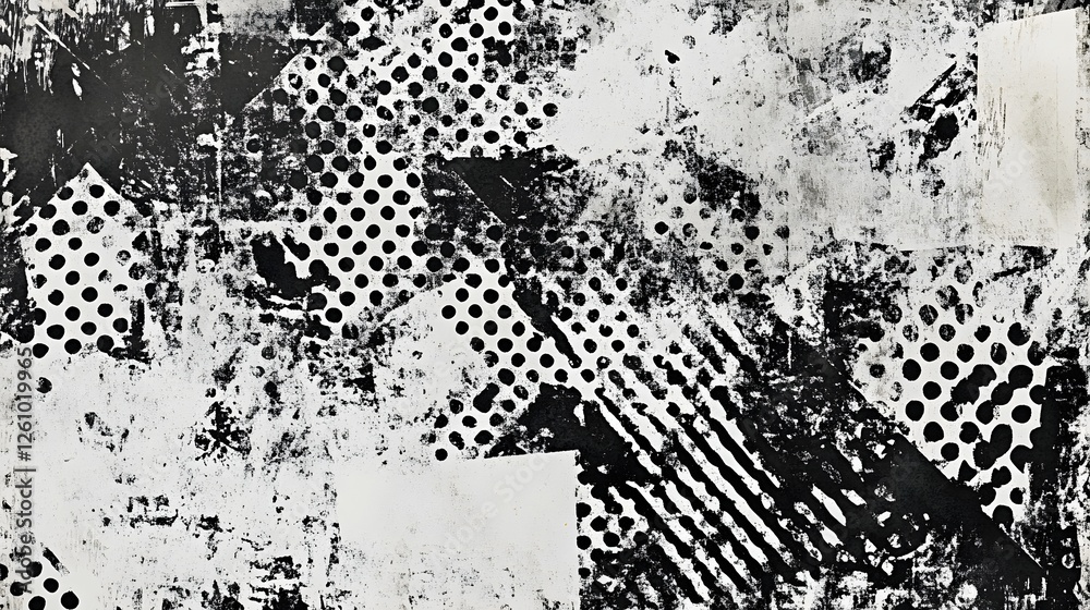Poster grunge abstract monochrome dotted and splattered textured background design vintage grungy black and