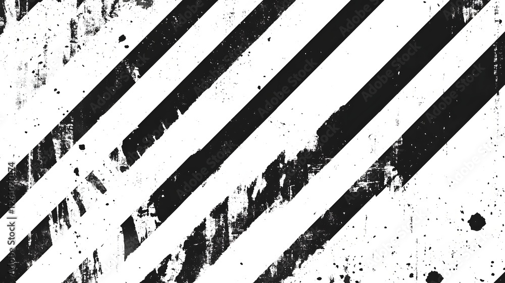 Aufkleber Grunge Textured Abstract Background with Bold Diagonal Black and White Striped Pattern  Grungy Distressed Worn Surface with Splattered Stained and Cracked Effect  Urban Style Backdrop