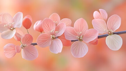 Delicate Pink Blossoms on a Branch in Spring