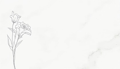 Fototapeta premium A simple illustration of a rose and lily elegantly placed on white marble. Clean lines and minimal details create a modern, serene atmosphere